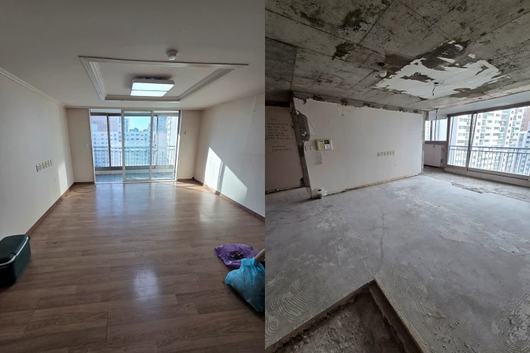 유원서초아파트 거실부분 철거 전후 사진